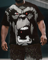 Men's Street Style Angry Gorillas Cartoon Print Big & Tall Outdoor Short-Sleeve T-shirt & Short Set